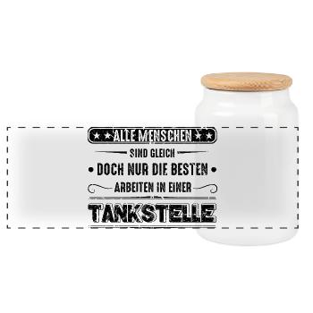 Tankstelle Tankstellenwart - Panorama Keksdose mit Holzdeckel - Weiß - Vorne