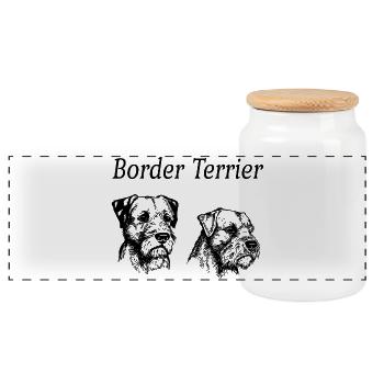 Border Terrier Doppelportrait - Panorama Keksdose mit Holzdeckel - Weiß - Vorne