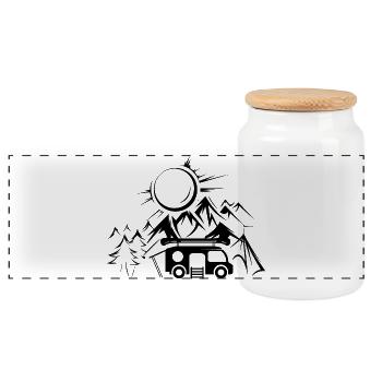 Camping Camper Mountains Nature Travel Logo Icon Team - Boîte à biscuits avec couvercle en bois - blanc - Devant
