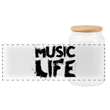 Music Love Lettering - Panoramic Cookie Jar with Wooden Lid - white - Front