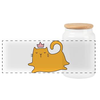 Cat - Panoramic Cookie Jar with Wooden Lid - white - Front