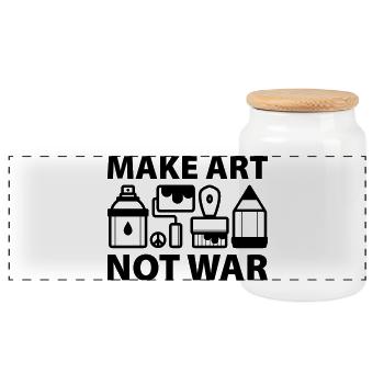 Make art not war - Panoramic Cookie Jar with Wooden Lid - white - Front