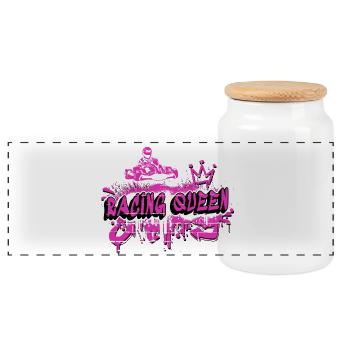 Racing Queen Go kart design - Panoramic Cookie Jar with Wooden Lid - white - Front