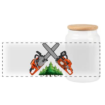 Tronçonneuse - Forêt verte - Boîte à biscuits avec couvercle en bois - blanc - Devant