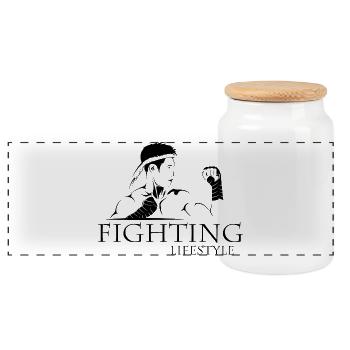 Combattre le Muay Thai MMA Lifestyle Boxe Arts Martiaux - Boîte à biscuits avec couvercle en bois - blanc - Devant