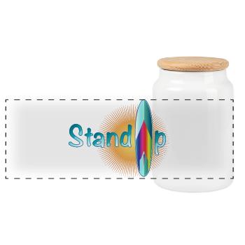 sunny stand up paddling lettering with board - Panoramic Cookie Jar with Wooden Lid - white - Front