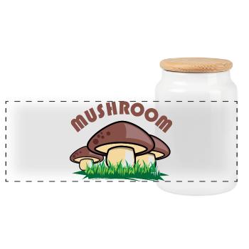 mushroom mushroom mushroom comic symbol meadow forest graphic - Panoramic Cookie Jar with Wooden Lid - white - Front