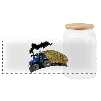 BlueTractor TM120 Warenkorb - Panorama Keksdose mit Holzdeckel - Weiß - Vorne