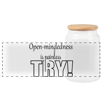 The opening of thought is painless - Panoramic Cookie Jar with Wooden Lid - white - Front