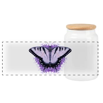 Weißer Schmetterling mit lila Blüte - Panorama Keksdose mit Holzdeckel - Weiß - Vorne