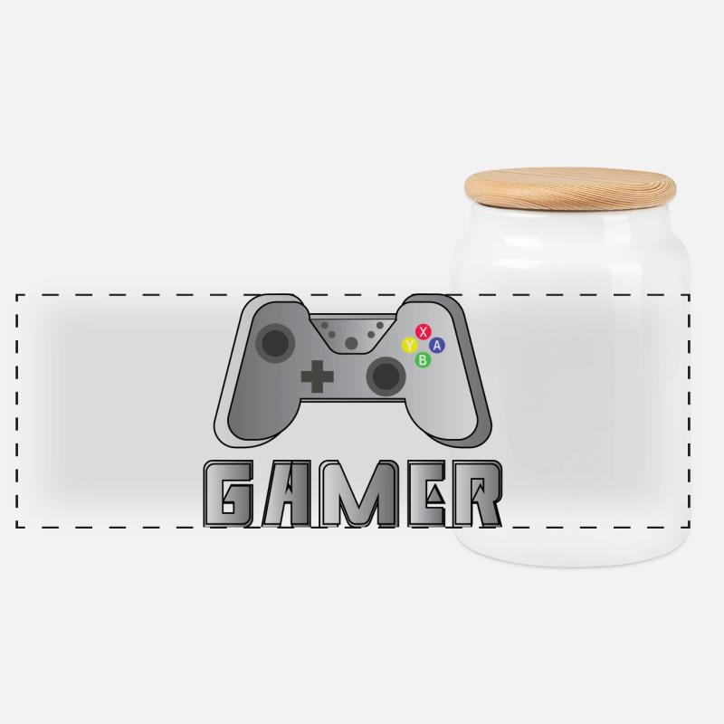 Gamer - Panoramic Cookie Jar with Wooden Lid - white