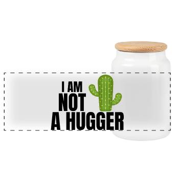 i am not a hugger, hug, cactus - Boîte à biscuits avec couvercle en bois - blanc - Devant