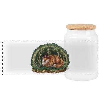 Fox and mouse - Panoramic Cookie Jar with Wooden Lid - white - Front