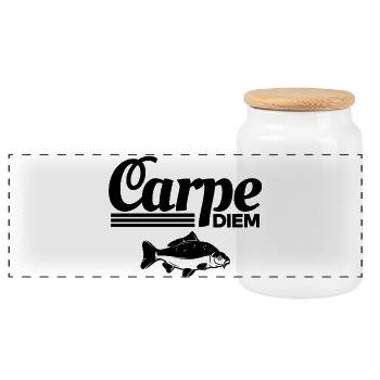 fishing, fisherman, carp - Panoramic Cookie Jar with Wooden Lid - white - Front