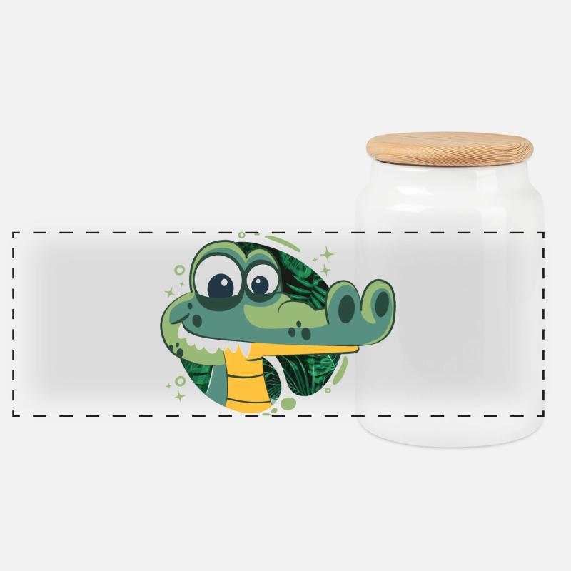 Alligator d’anniversaire vif! - Boîte à biscuits avec couvercle en bois - blanc