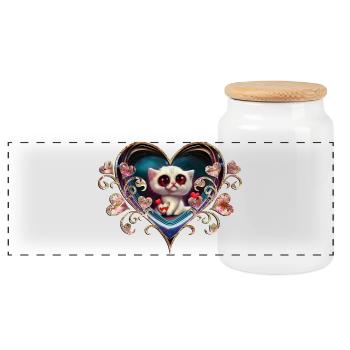 Valentine's kitten - Panoramic Cookie Jar with Wooden Lid - white - Front