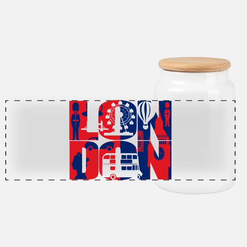 London - Panoramic Cookie Jar with Wooden Lid - white