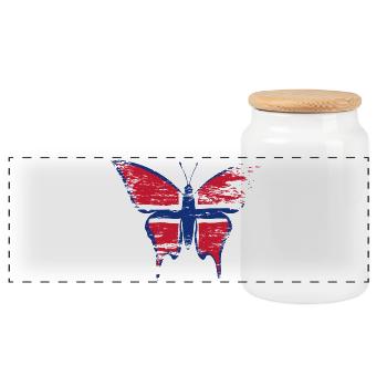 Norway flag butterfly blue - Panoramic Cookie Jar with Wooden Lid - white - Front