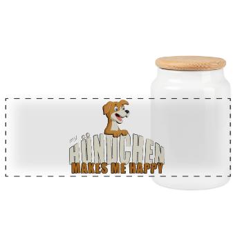 Mein Hund - mein Hündchen makes me happy - Panorama Keksdose mit Holzdeckel - Weiß - Vorne