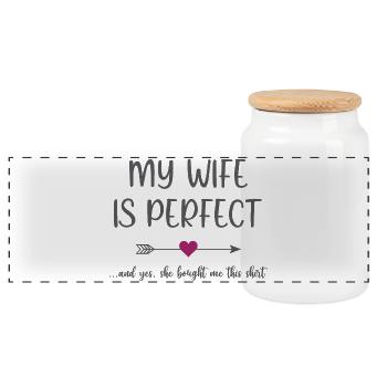 Ma femme est parfaite - Boîte à biscuits avec couvercle en bois - blanc - Devant