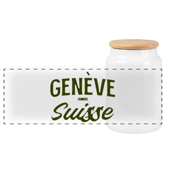 Genève Suisse Vintage Lettering - Panoramic Cookie Jar with Wooden Lid - white - Front