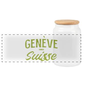 Genève Suisse Vintage Schrift - Panorama Keksdose mit Holzdeckel - Weiß - Vorne