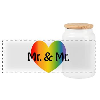 Rainbow Mr and Mr 2 rainbow heart - Panoramic Cookie Jar with Wooden Lid - white - Front
