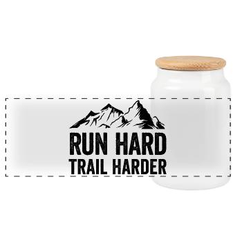 Laufen Sie hart. Härterer Trail. - Panorama Keksdose mit Holzdeckel - Weiß - Vorne
