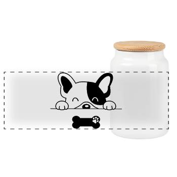 chien, dog, french bulldog - Boîte à biscuits avec couvercle en bois - blanc - Devant