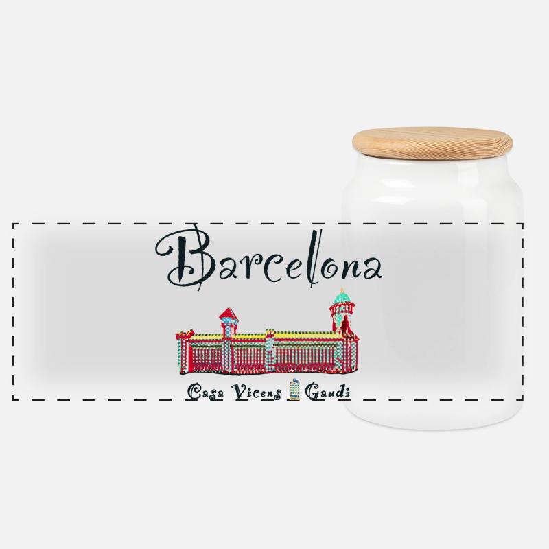 Barcelona, A. Gaudí, Casa Vicens, Spanien - Panorama Keksdose mit Holzdeckel - Weiß