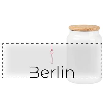 Berliner Fernsehturm Silhouette - Panorama Keksdose mit Holzdeckel - Weiß - Vorne