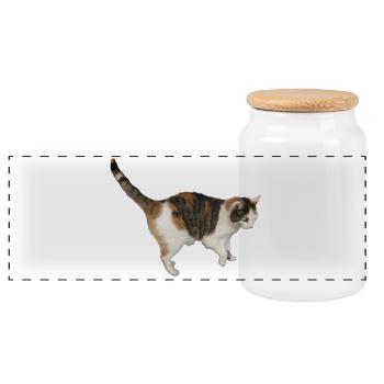 Cat - Panoramic Cookie Jar with Wooden Lid - white - Front