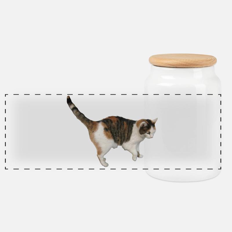 Cat - Panoramic Cookie Jar with Wooden Lid - white