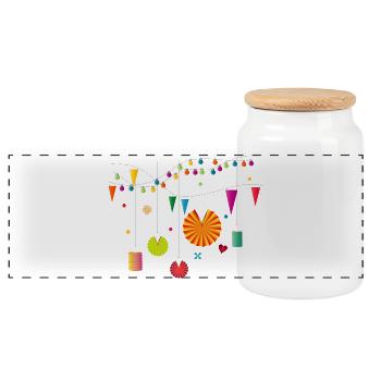 Sommer Party im eigenen Garten mit Lampions - Panorama Keksdose mit Holzdeckel - Weiß - Vorne