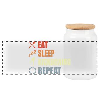 Eat Sleep Kickbox Repeat - Panoramic Cookie Jar with Wooden Lid - white - Front
