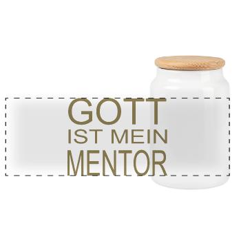 Gott ist mein Mentor - Panorama Keksdose mit Holzdeckel - Weiß - Vorne
