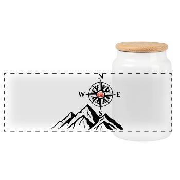 The Black Mountain and the Compass Rose - Panoramic Cookie Jar with Wooden Lid - white - Front