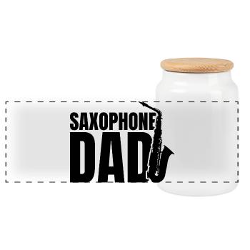 Saxophone Papa - Panoramic Cookie Jar with Wooden Lid - white - Front