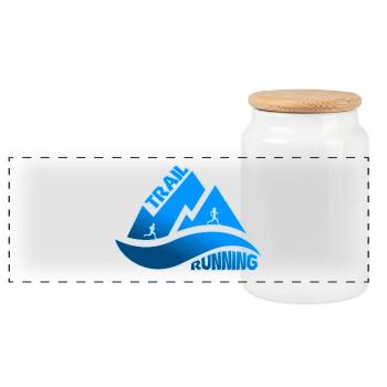 Trail Running Mountains Man Woman - Panoramic Cookie Jar with Wooden Lid - white - Front