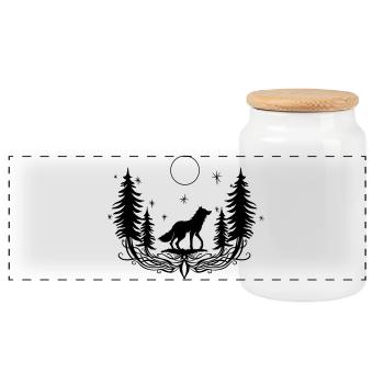 Mystic Wolf Forest Night Nature Pagan - Panoramic Cookie Jar with Wooden Lid - white - Front