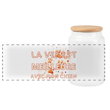 La Vie Meilleure avec Mon Chien - Boîte à biscuits avec couvercle en bois - blanc - Devant