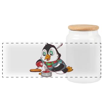 Curling Pinguin - Panorama Keksdose mit Holzdeckel - Weiß - Vorne