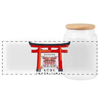 Kobe, Japan, Torii Schrein Ikuta- jinja, Zeichnung - Panorama Keksdose mit Holzdeckel - Weiß - Vorne