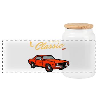 Klassische rote Muscle-Car-Illustration - Panorama Keksdose mit Holzdeckel - Weiß - Vorne