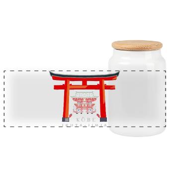 Kobe, Japan, Torii Schrein Ikuta- jinja, Zeichnung - Panorama Keksdose mit Holzdeckel - Weiß - Vorne