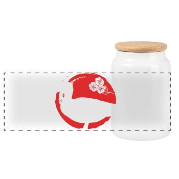 Duck Silhouette Japanese - Panoramic Cookie Jar with Wooden Lid - white - Front