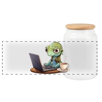 Gecko Home Office Coffee Laptop Chemise drôle - Boîte à biscuits avec couvercle en bois - blanc - Devant