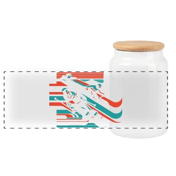 skiing winter sports snow winter - Panoramic Cookie Jar with Wooden Lid - white - Front