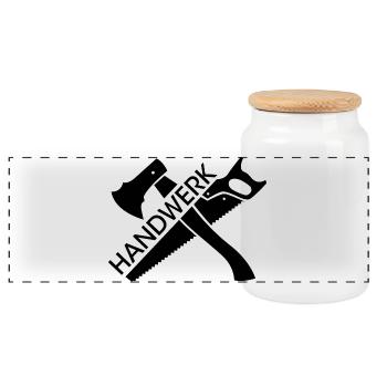 Handwerk Symbol Logo Handwerker Säge Werkzeug icon - Panorama Keksdose mit Holzdeckel - Weiß - Vorne
