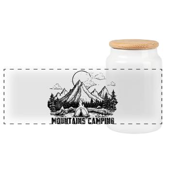 Mountain camping - Panoramic Cookie Jar with Wooden Lid - white - Front